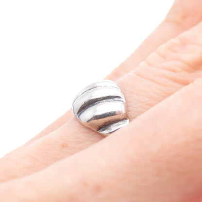 925 Sterling Silver Vintage Modernist Ribbed Oxidized Ring Size 6