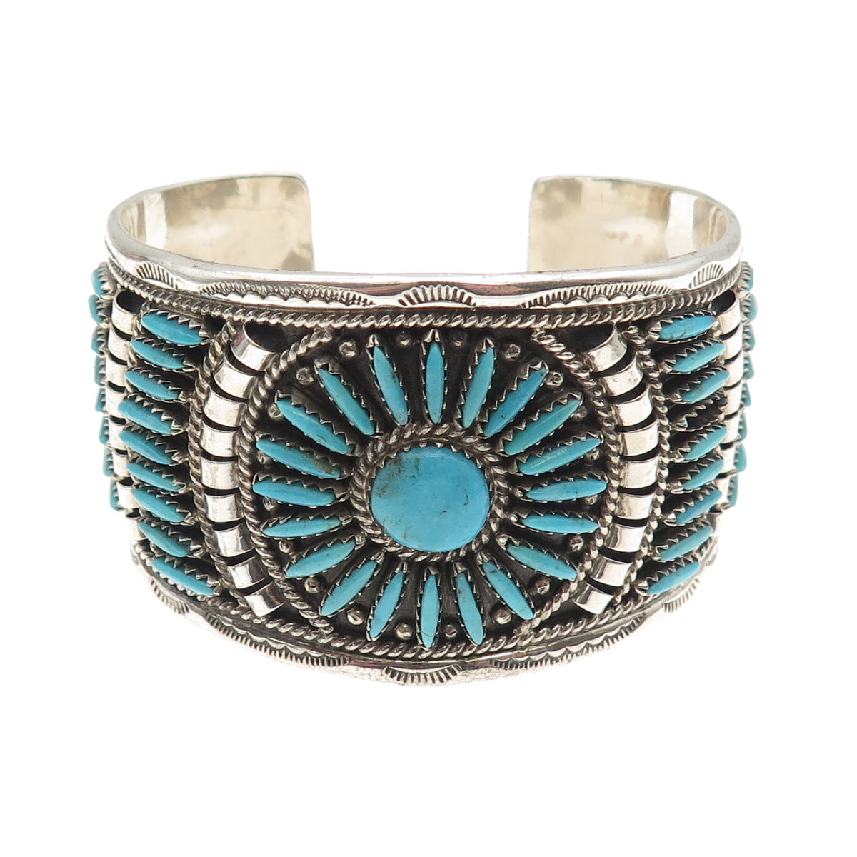 Charlie John Old Pawn Sterling Turquoise Needlepoint Bracelet 6" (missing stone)