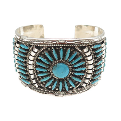 Charlie John Old Pawn Sterling Turquoise Needlepoint Bracelet 6" (missing stone)