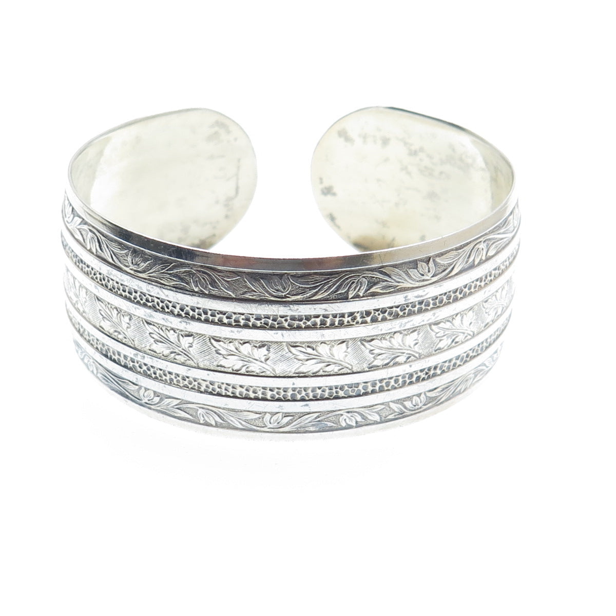 925 Sterling Silver Antique Art Deco Floral Leaf Adjustable Cuff Bracelet 7"