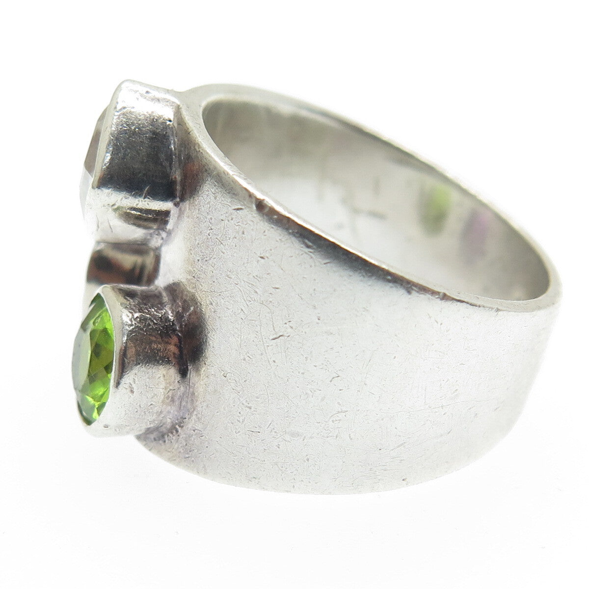 925 Sterling Silver Vintage Peacock Sapphire Peridot Gem C Z Ring Size 7