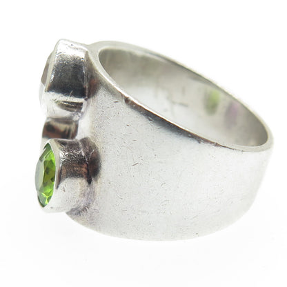 925 Sterling Silver Vintage Peacock Sapphire Peridot Gem C Z Ring Size 7