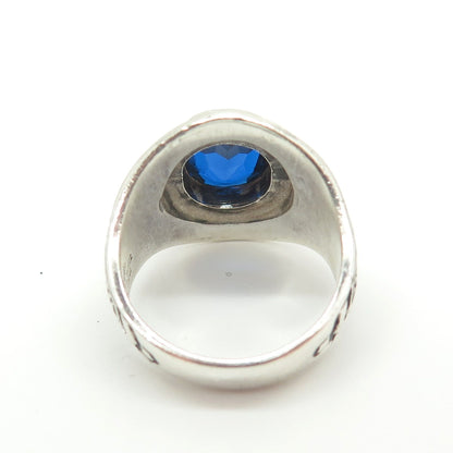 REED & CO Sterling Silver Vintage Lab-Sapphire Hudde 1985 School Ring Size 6.75