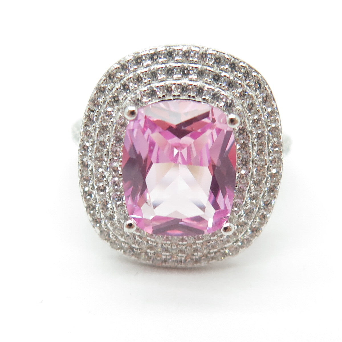 DSMK 925 Sterling Silver Lab-Created Pink Sapphire & C Z Ring Size 7.25