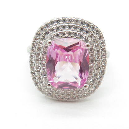 DSMK 925 Sterling Silver Lab-Created Pink Sapphire & C Z Ring Size 7.25