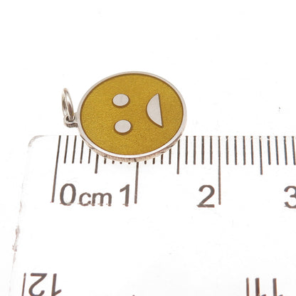 925 Sterling Silver Yellow Enamel Sad Face Emoji Charm Pendant