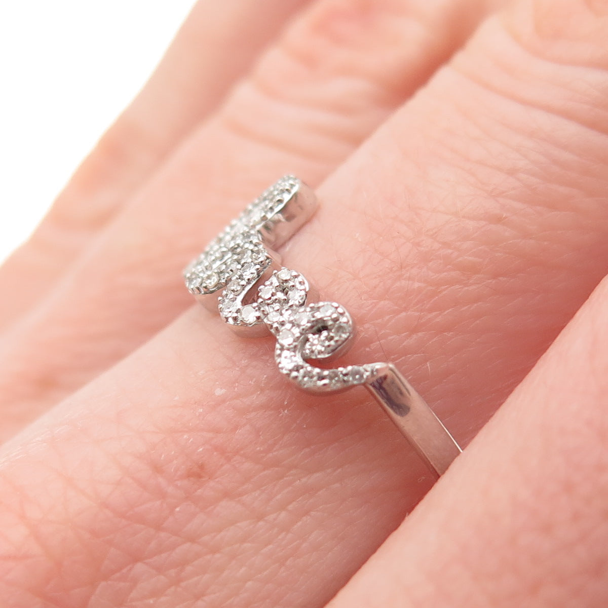 925 Sterling Silver Real Round-Cut Diamond Love Ring Size 7
