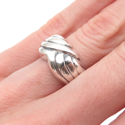 925 Sterling Silver Vintage Italy Modernist Ribbed Oxidized Ring Size 6.5