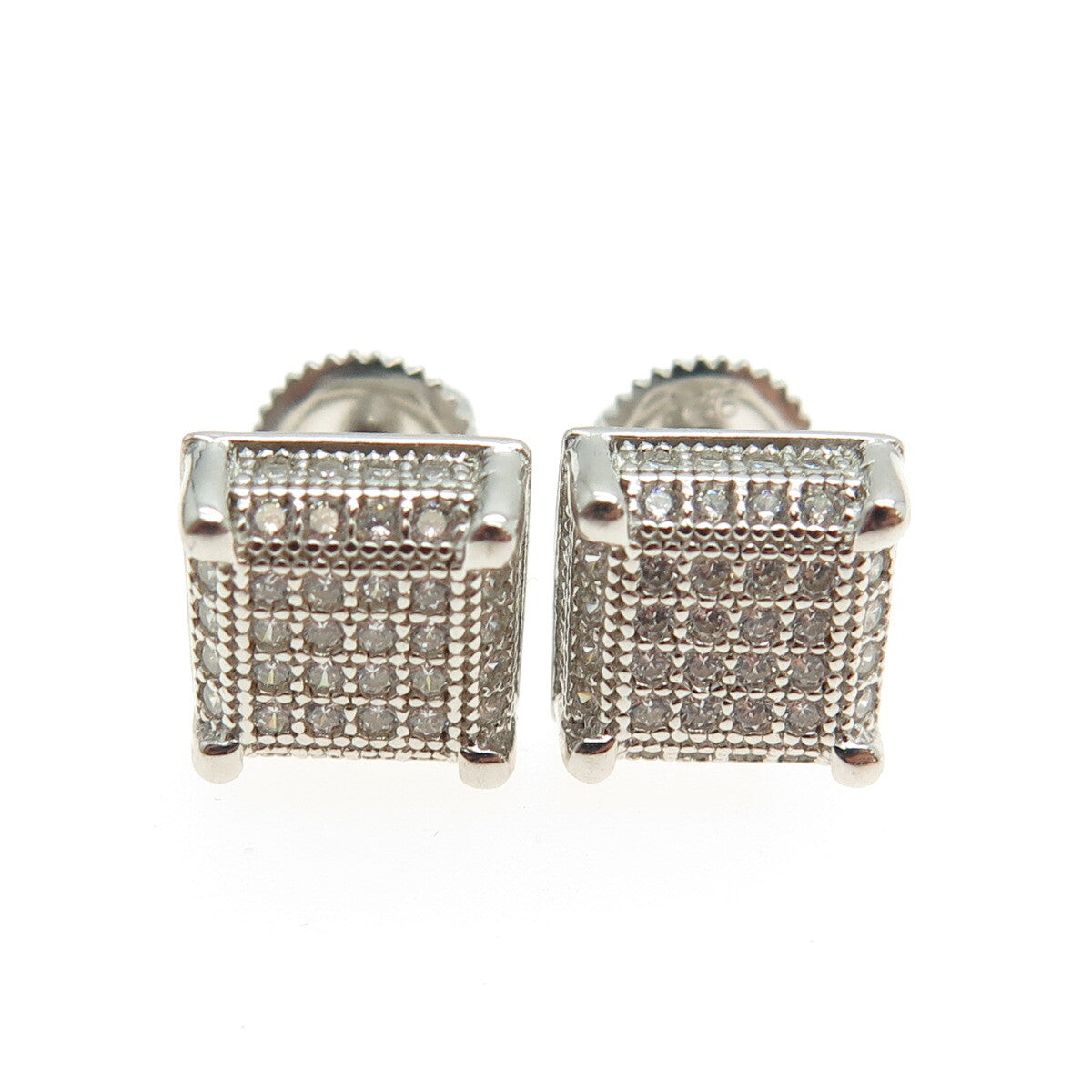 925 Sterling Silver Round-Cut C Z Sparkle Square Stud Earrings