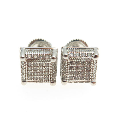 925 Sterling Silver Round-Cut C Z Sparkle Square Stud Earrings