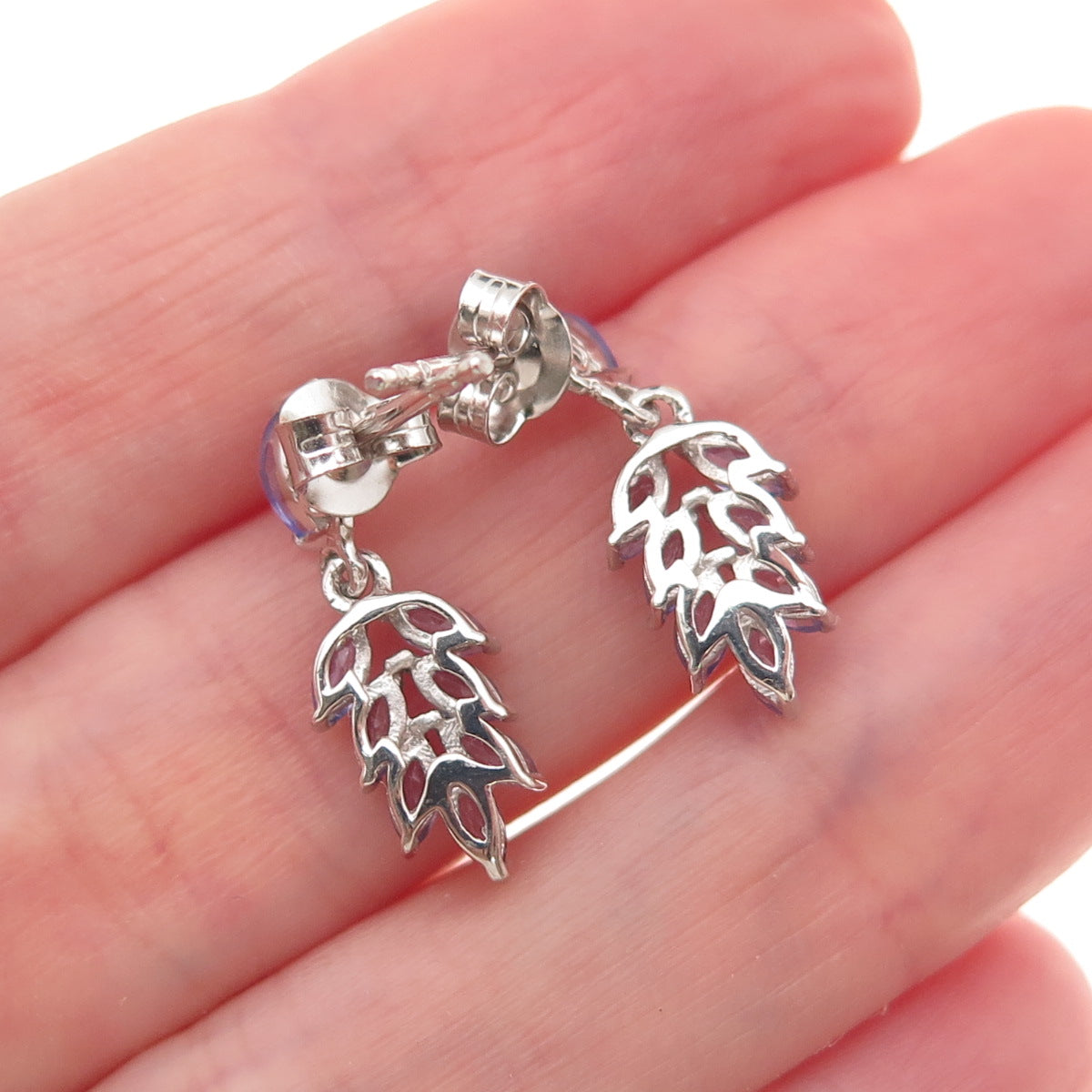 Chuck Clemency 925 Sterling Silver Real Tanzanite Floral Dangle Earrings