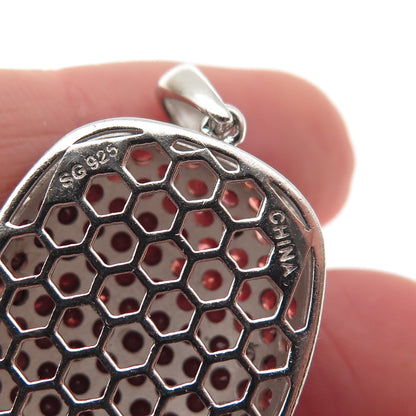 925 Sterling Silver Round-Cut Red C Z Charm Pendant