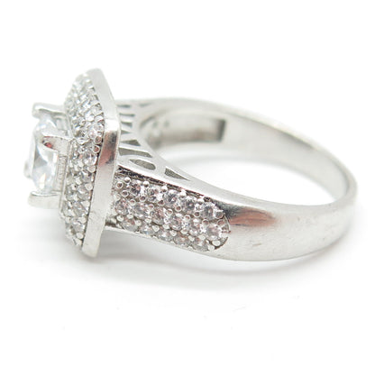 925 Sterling Silver Princess & Round-Cut C Z Engagement Ring Size 6.5