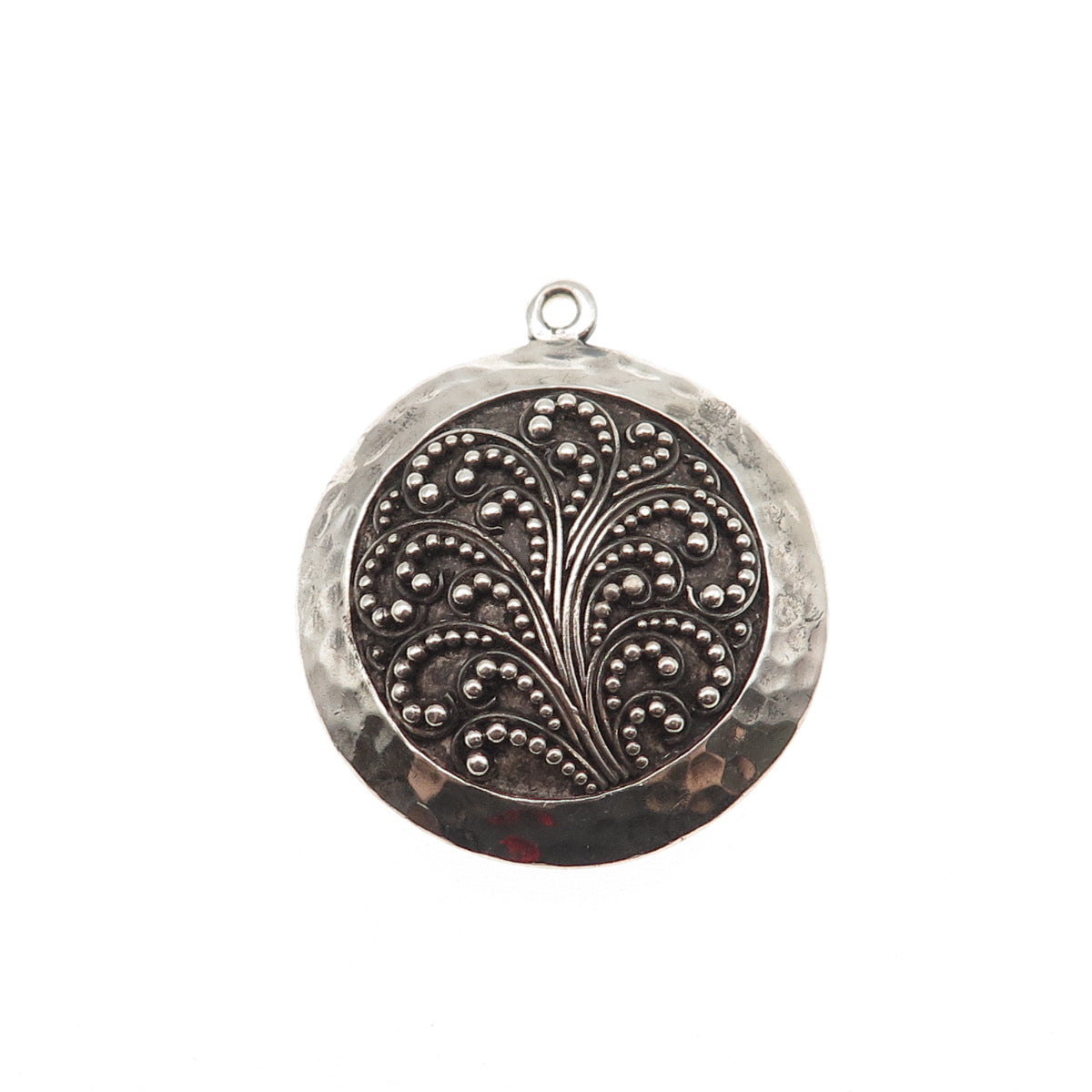 925 Sterling Silver Vintage Granulated Scroll Hammered Oxidized Charm Pendant