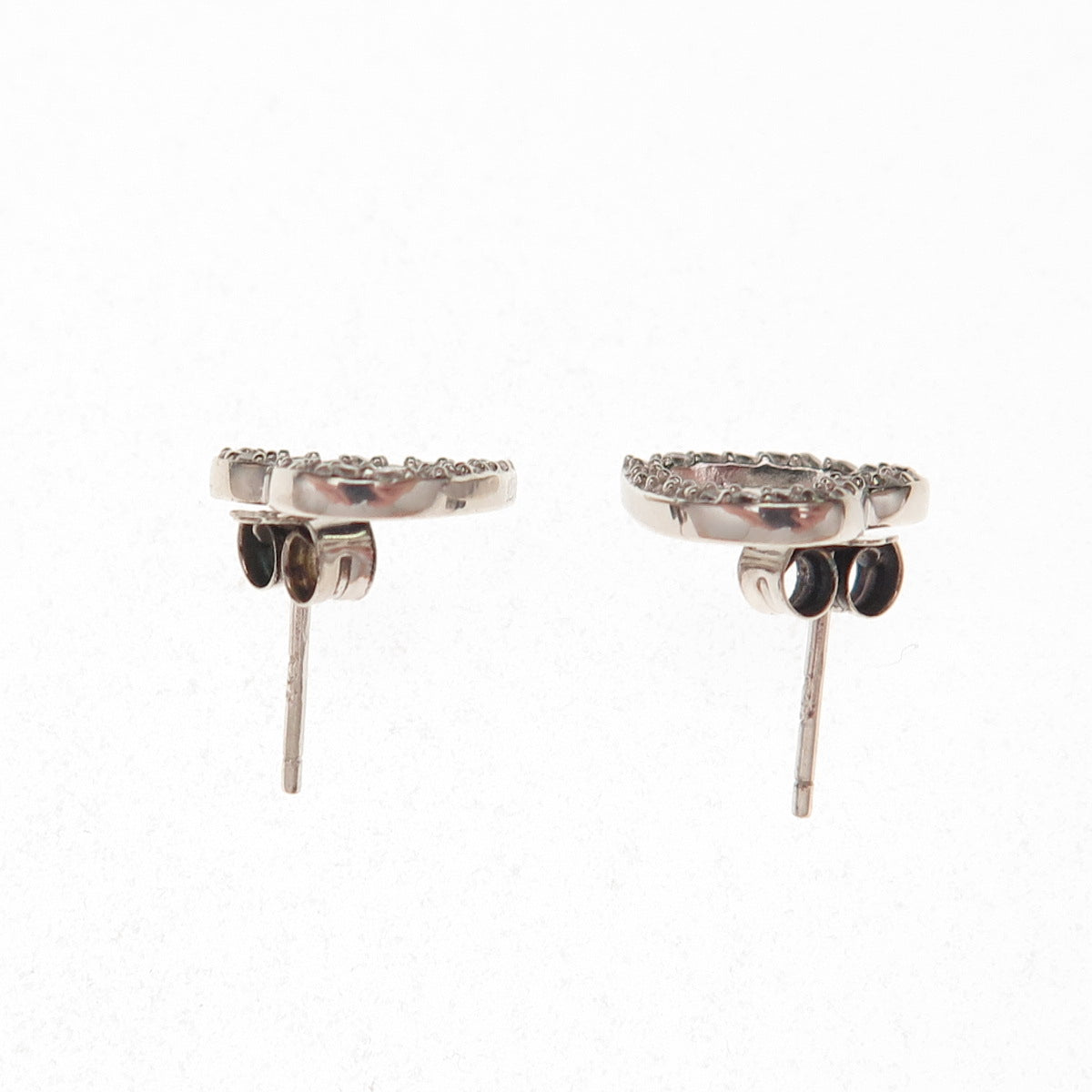 925 Sterling Silver Round-Cut C Z Open Heart Stud Earrings