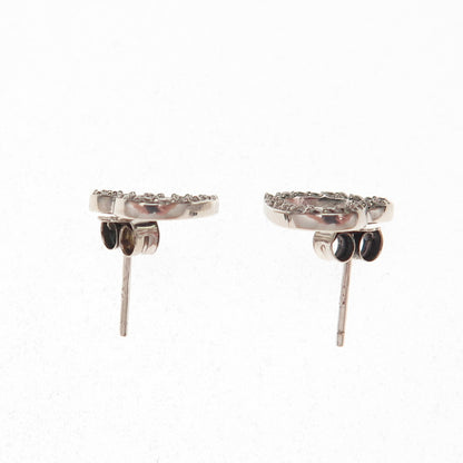 925 Sterling Silver Round-Cut C Z Open Heart Stud Earrings