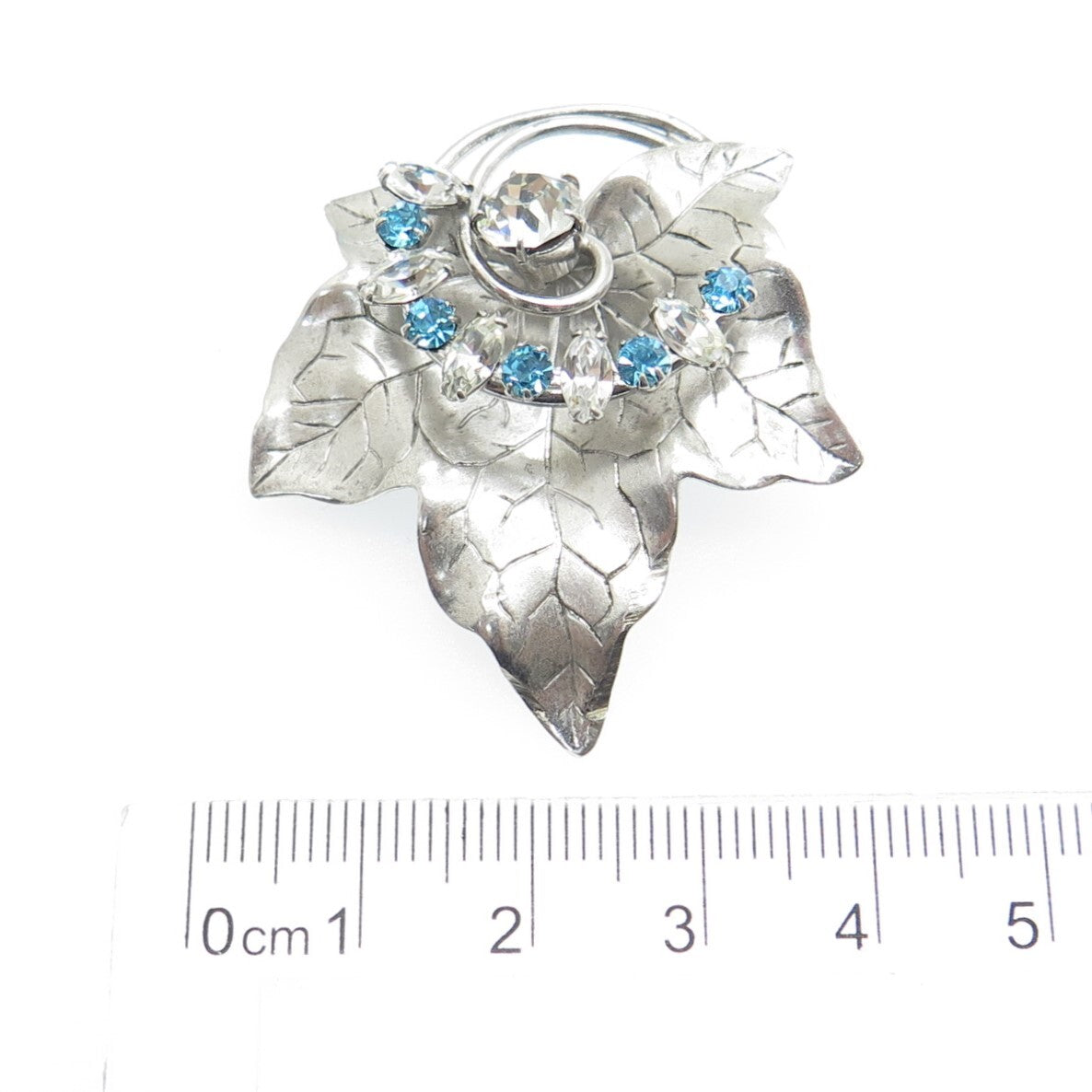 CARL ART 925 Sterling Silver Antique Art Deco Rhinestone Maple Leaf Pin Pendant