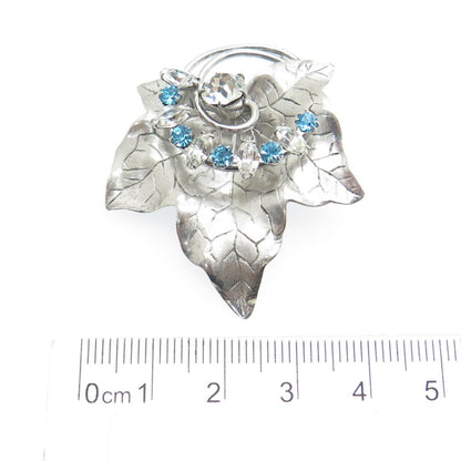 CARL ART 925 Sterling Silver Antique Art Deco Rhinestone Maple Leaf Pin Pendant
