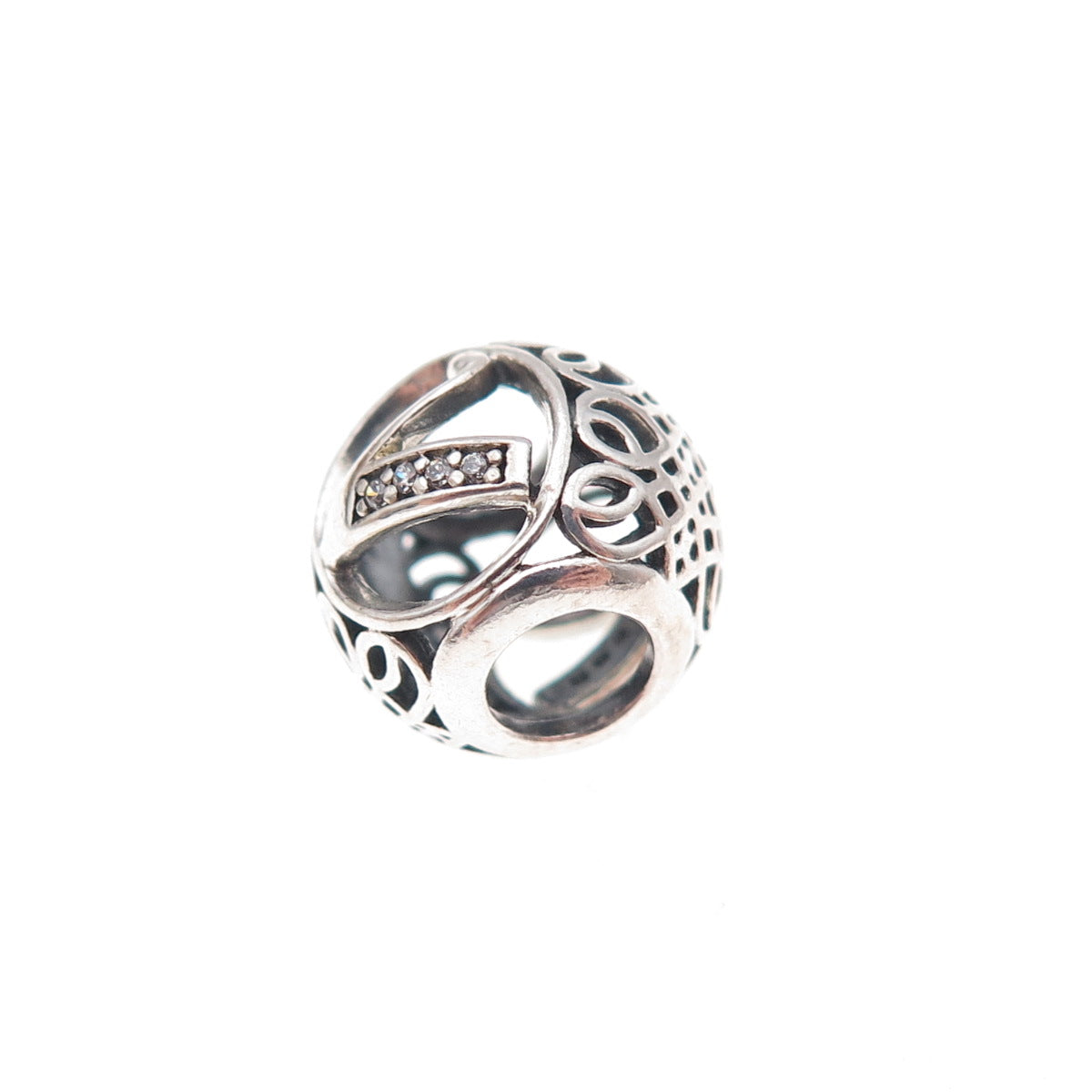 Pandora 925 Sterling Silver C Z Letter V Slide Bead Charm