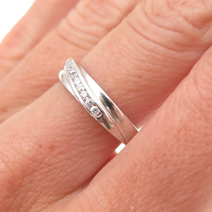 Pagoda 925 Sterling Silver Vintage Round-Cut C Z Band Ring Size 7