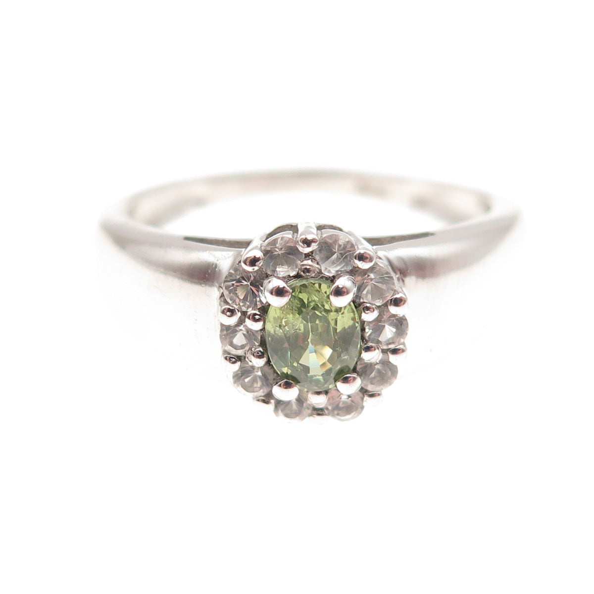 925 Sterling Silver Real Peridot & White Topaz Ring Size 8