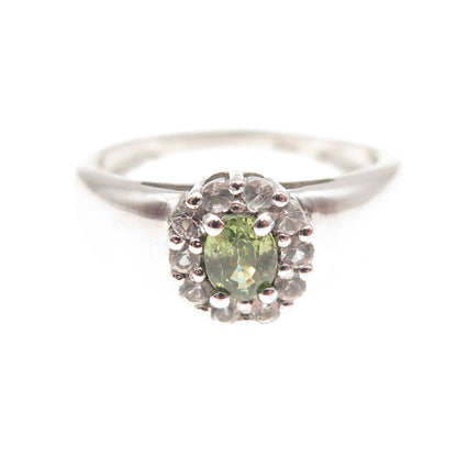 925 Sterling Silver Real Peridot & White Topaz Ring Size 8