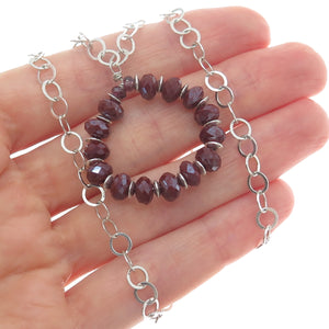 925 Sterling Silver Vintage Real Carnelian & Tourmaline Rolo Chain Necklace 20"