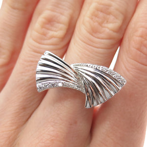 925 Sterling Silver Round-Cut C Z Modernist Wings Ring Size 7.5