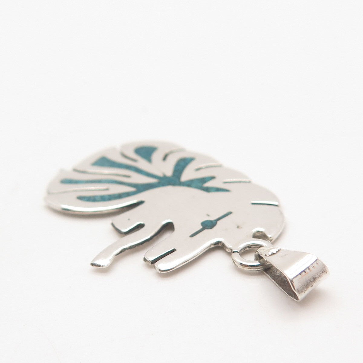925 Sterling Silver Vintage Mexico Turquoise Gem Inlay Abstract Pendant