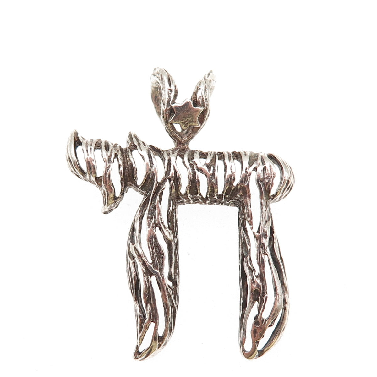 925 Sterling Silver Vintage Chai Judaica Oxidized Slide Charm Pendant