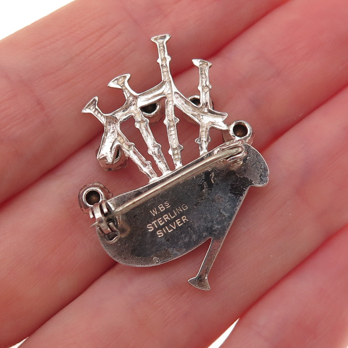 Ward Brothers 925 Sterling Silver Antique Rhinestone Scottish Bagpipes Brooch