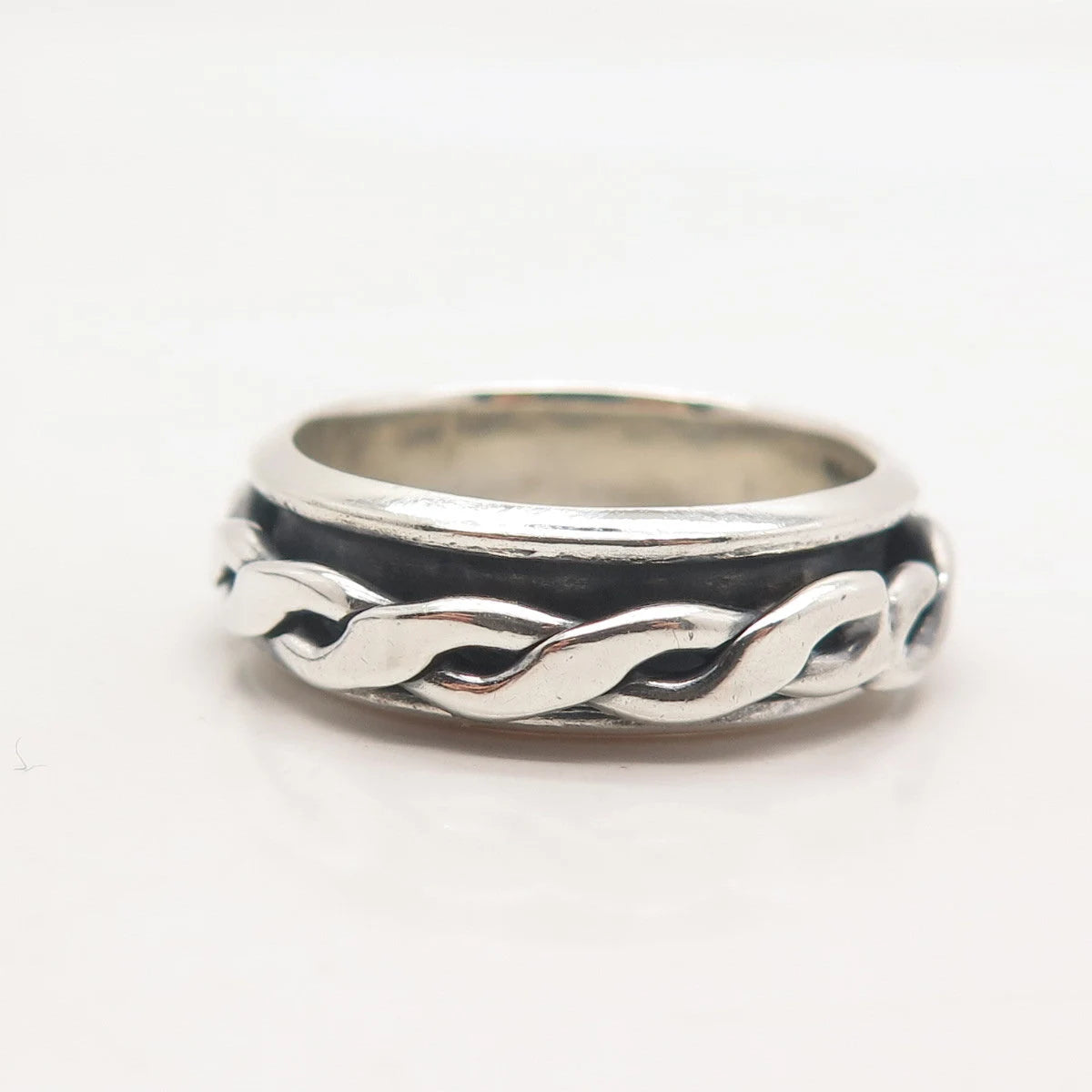 925 Sterling Silver Vintage Mexico Braided Rotating Band Ring Size 11