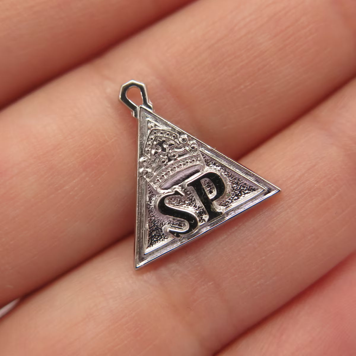 925 Sterling Silver Vintage Morgans Crown Triangle Pendant