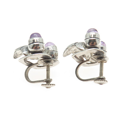 SANBORNS 925 Sterling Silver Vintage Mexico Real Amethyst Screw Back Earrings