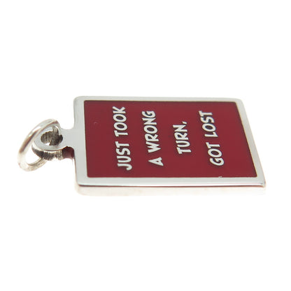 925 Sterling Silver Red Enamel "Just Took A Wrong Turn Got Lost" Charm Pendant