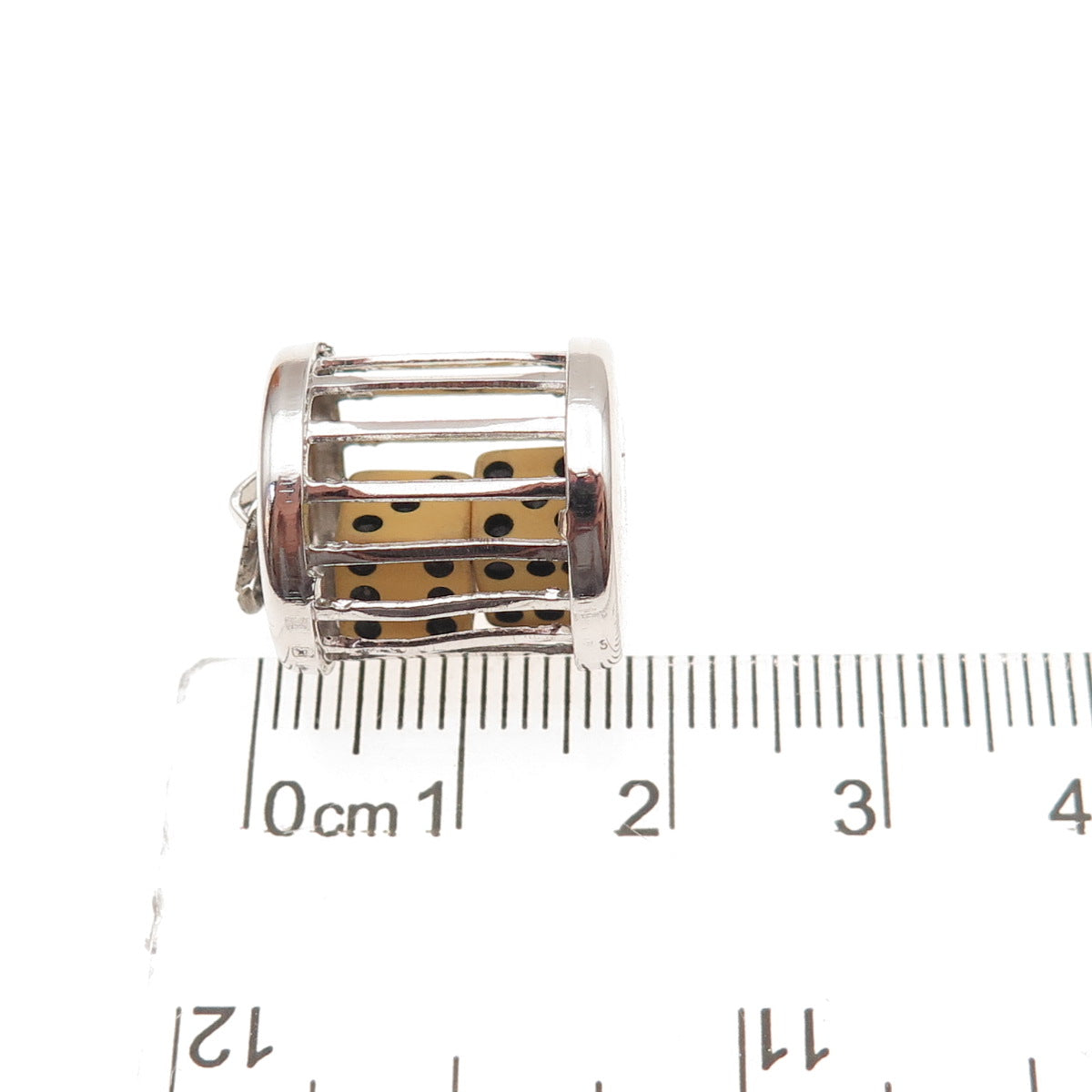 925 Sterling Silver Antique Art Deco Dice Cage Good Luck 3D Charm Pendant