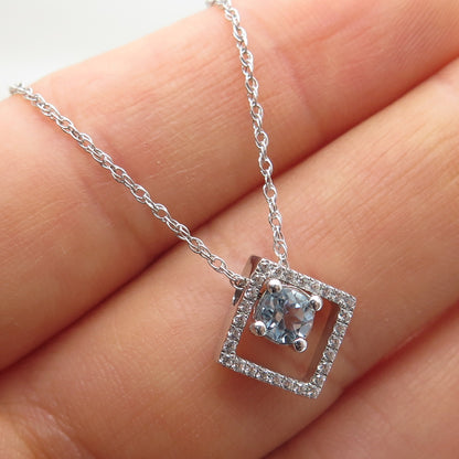 925 Sterling Silver Real Blue Topaz & C Z Singapore Chain Necklace 19"