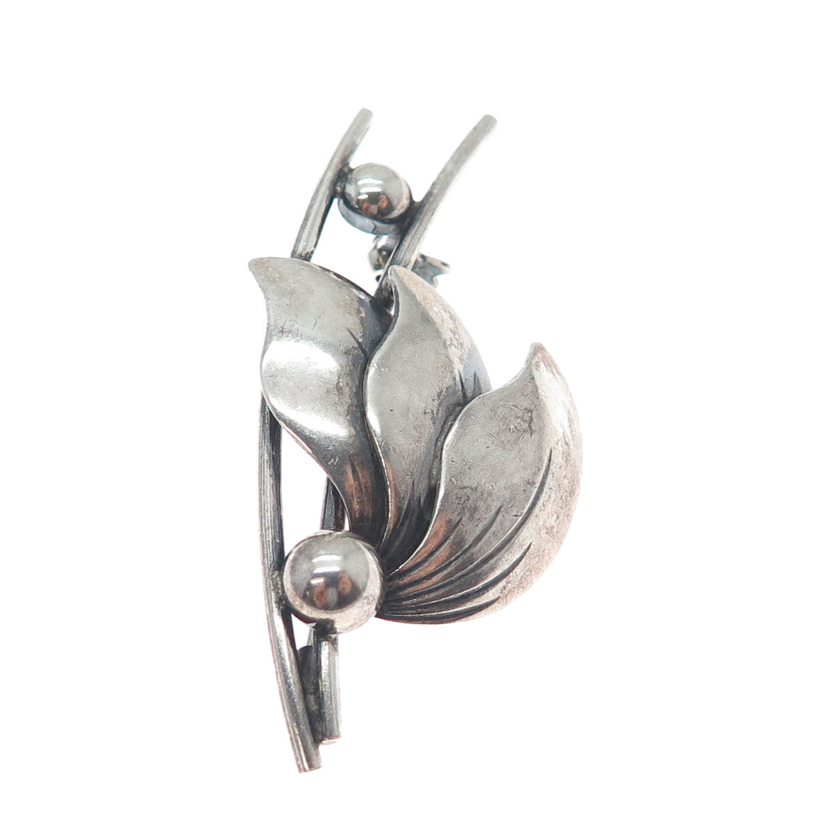 N.E. FROM 925S Sterling Silver Vintage Denmark Modernist Floral Oxidized Brooch