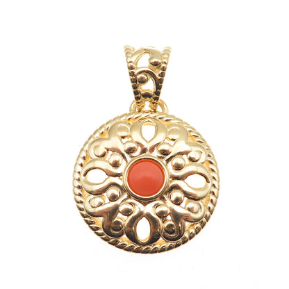 GioIelli Di Valenza 925 Sterling Gold Plated Italy Real Peach Coral Pendant