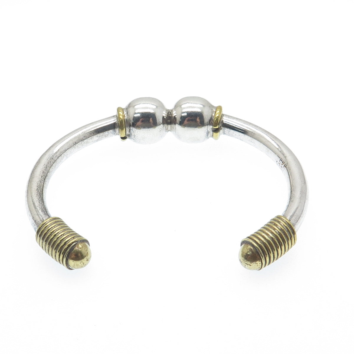 925 Sterling Silver 2-Tone Vintage Mexico Modernist Adjustable Bracelet 7.25"