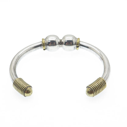 925 Sterling Silver 2-Tone Vintage Mexico Modernist Adjustable Bracelet 7.25"