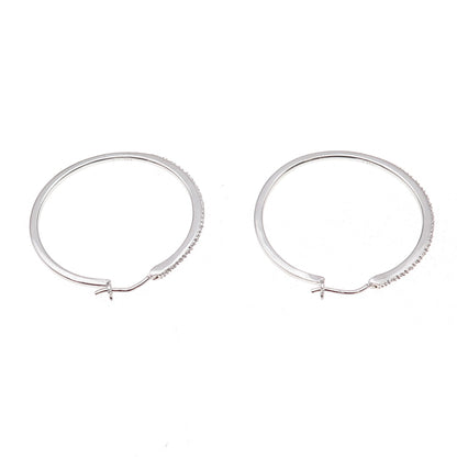 Sun 925 Sterling Silver Real Round-Cut Diamond Hoop Earrings