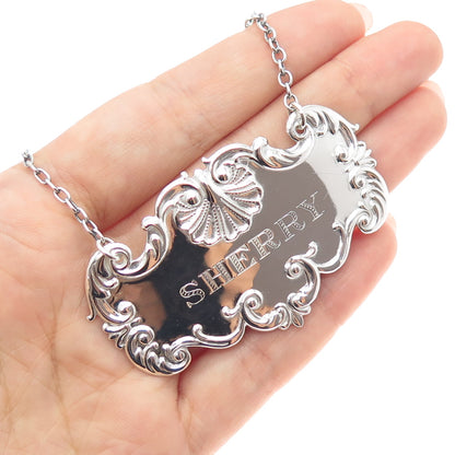 925 Sterling Silver Antique Art Deco Sherry Repousse Bottle Tag #350