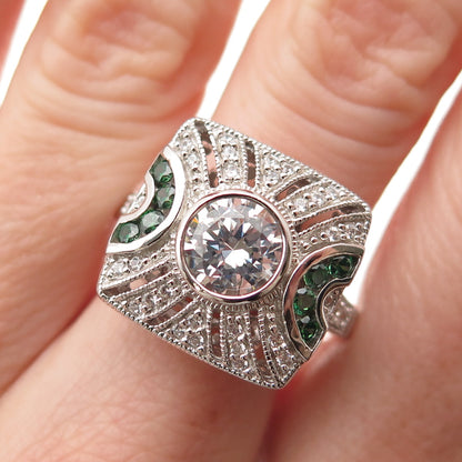 ESPO Joseph Esposito 925 Sterling Silver White & Green C Z Bohemian Ring Size 10