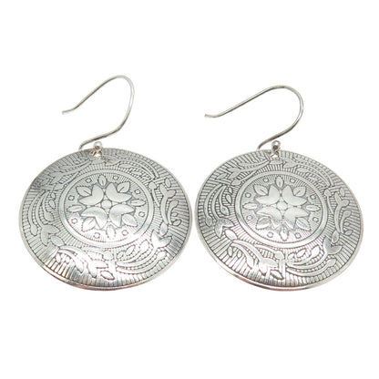 CHATEAU D'ARGENT 925 Sterling Silver Vintage Floral Round Disc Earrings