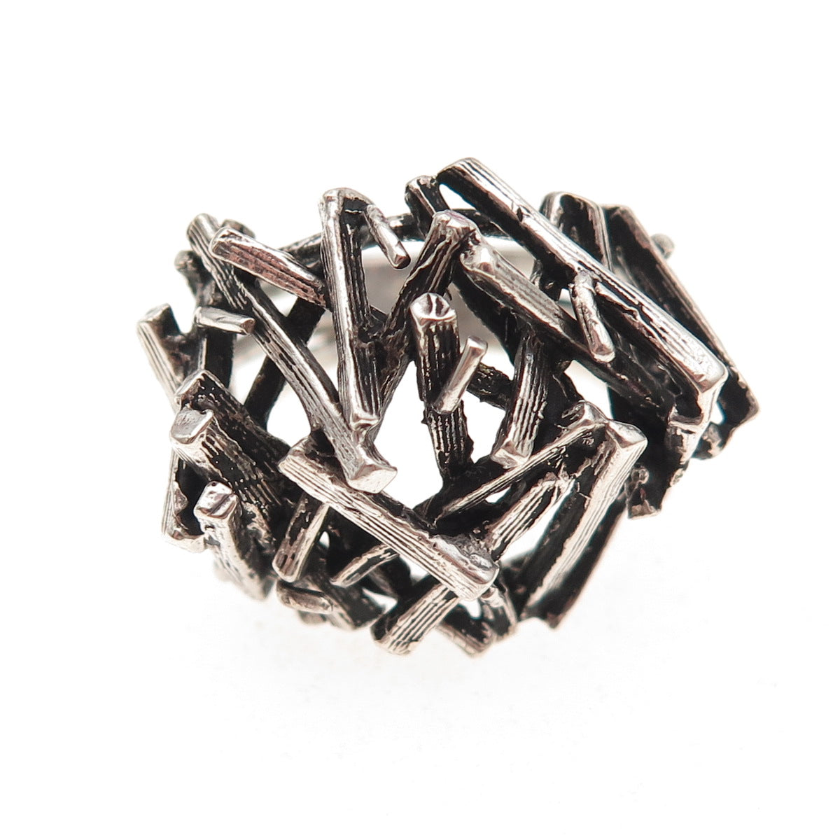 925 Sterling Silver Vintage Modernist Nest Oxidized Ring Size 6.75