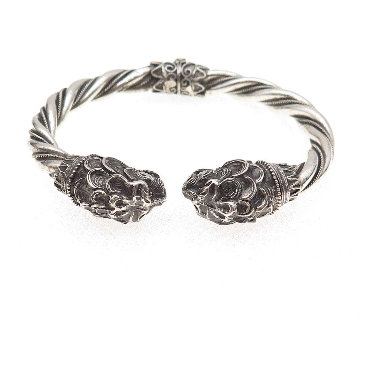 925 Sterling Silver Vintage Lion Oxidized Bracelet 6.75"