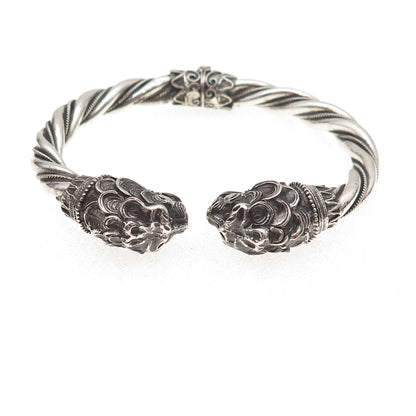 925 Sterling Silver Vintage Lion Oxidized Bracelet 6.75"