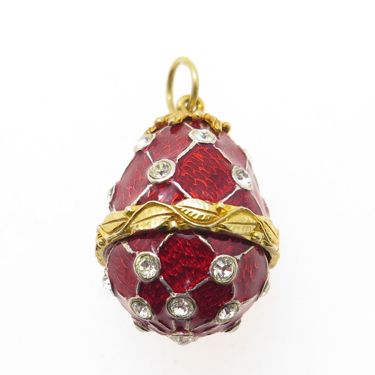 925 Sterling Silver Gold Plated Vintage Enamel Rhinestone Easter Egg Pendant
