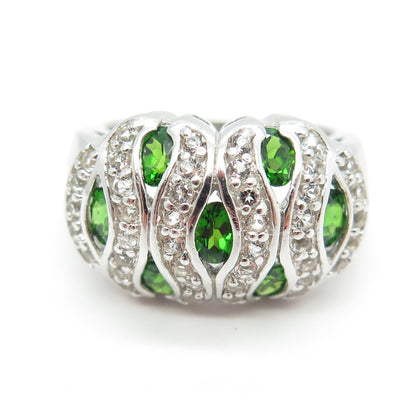 925 Sterling Silver Real White Topaz & Peridot Gemstone Ring Size 6.75